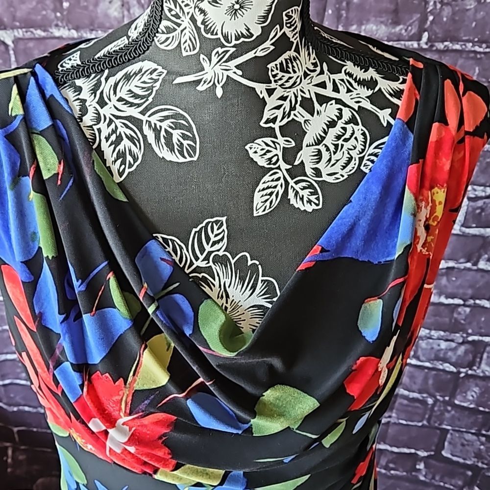 Lauren by Ralph Lauren Draped Neck Rouched Waist Midi Sleeveless Dress size 16 - Picture 4 of 8